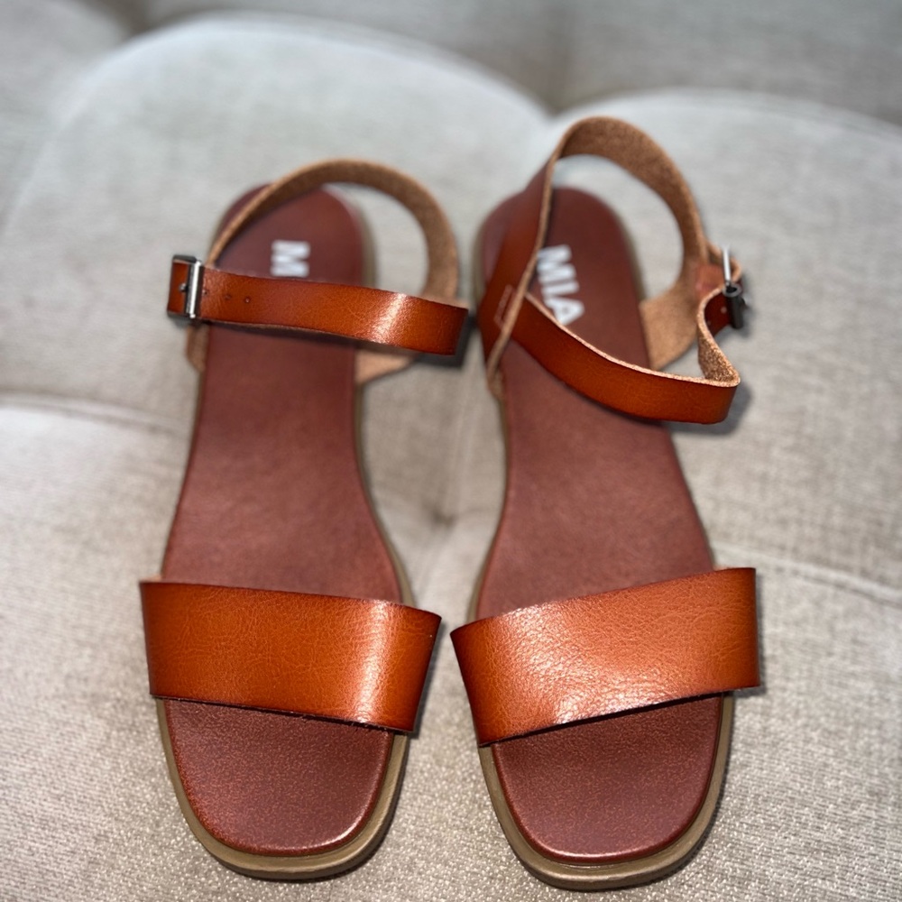 MIA Brown Leather Sandals with Ankle Strap